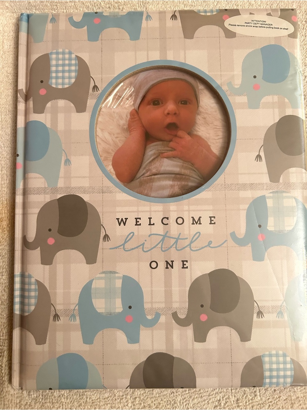 Welcome Little One Baby Memory Book - Blue & Gray Elephant Design